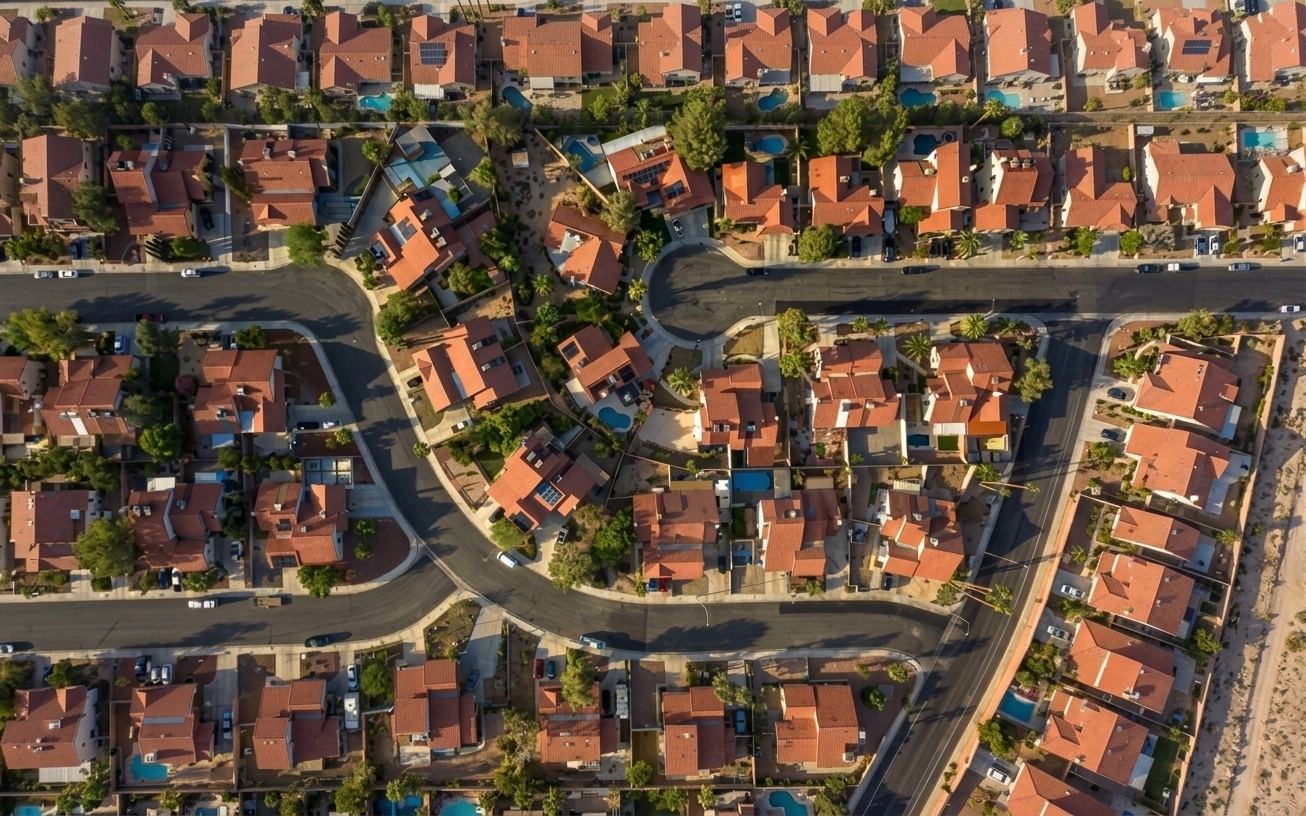 Aerial view of a residential neighborhood in Murrieta, CA